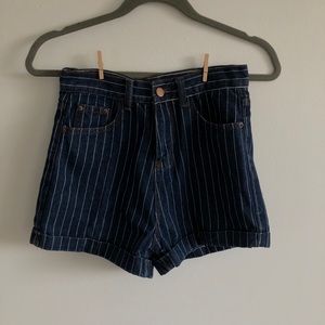 Stripped jean high waisted shorts